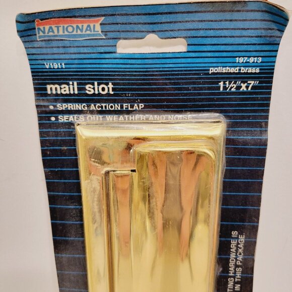 Vtg National Brand Polished Brass Spring Action Flap Mail Slot - Picture 2 of 4